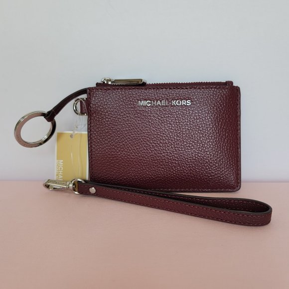 MICHAEL KORS Small Top-Zip Coin Pouch with ID Holder Pebbled Leather-Merlot⭐$69 - Picture 8 of 16
